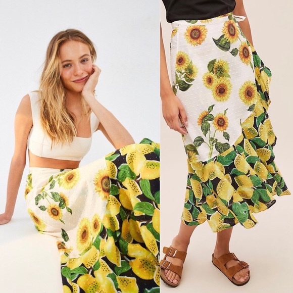 FARM Rio Sunflower Lemon Print Linen Midi … - Picture 3 of 3